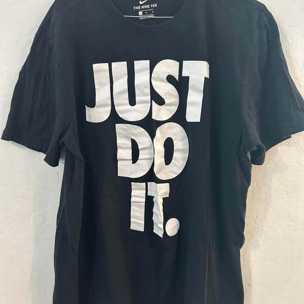 Nike Just Do It T-Shirt Size L Black White Logo Cotton